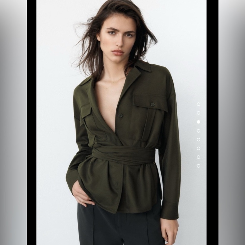 Women Zara Belted Pocket Shirt Size S